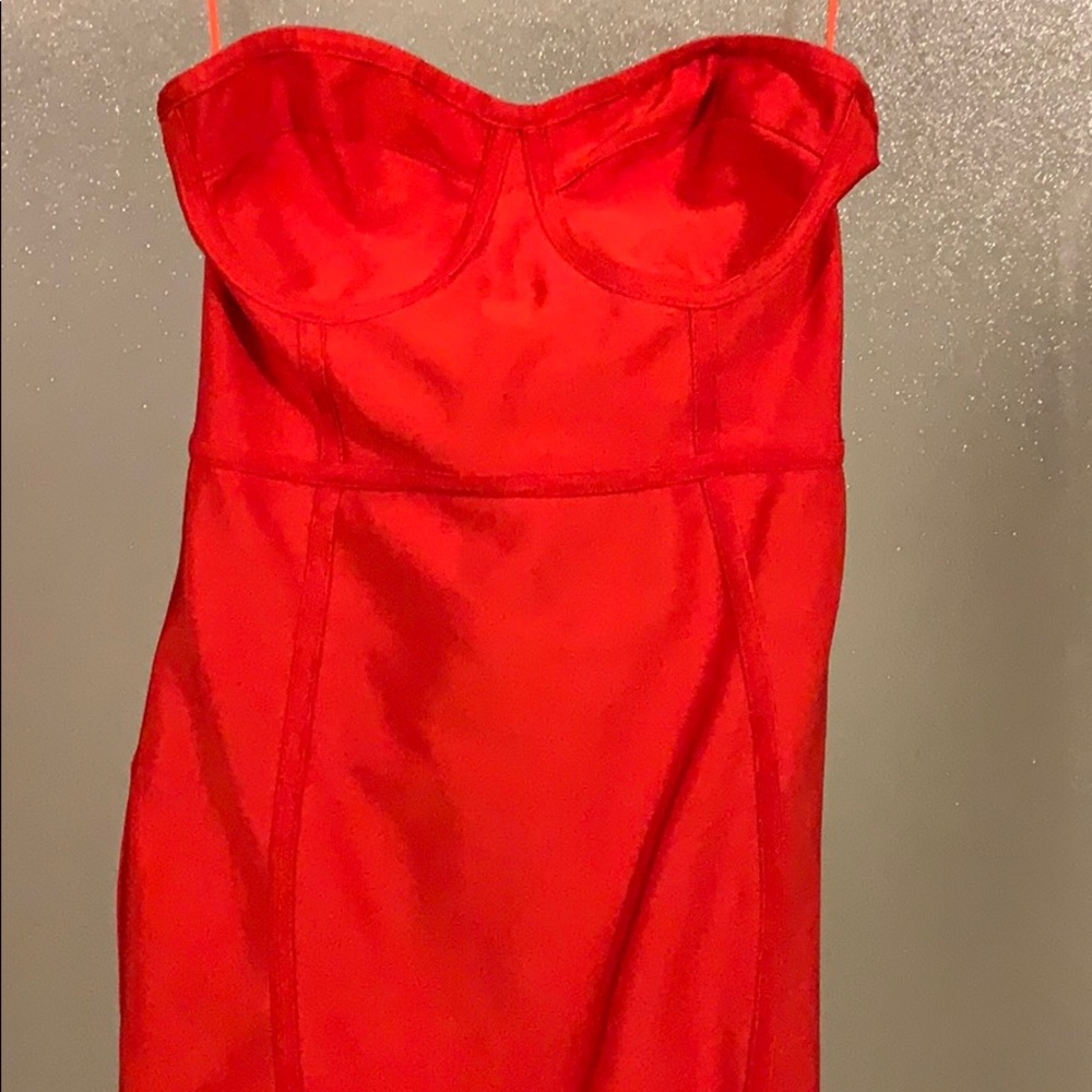 Pretty little thing strapless red dress